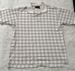 Eddie Bauer Golf Polo Shirt Mens Large Tall Beige Plaid Short Sleeve